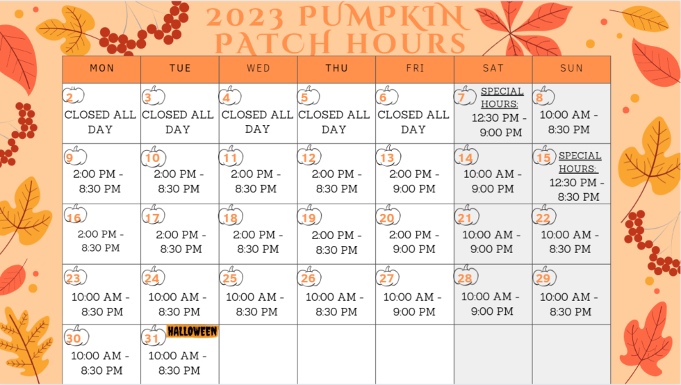 DAY AND HOURS Shawn's Pumpkin Patch